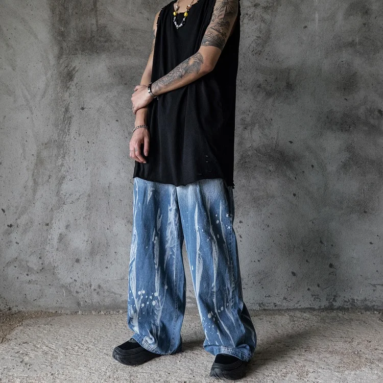 Нестандартный галстук-крашеные широкие джинсы брюки мужские модные прямые молнии свободные брюки хип хоп Уличная Новая повседневная Jogger