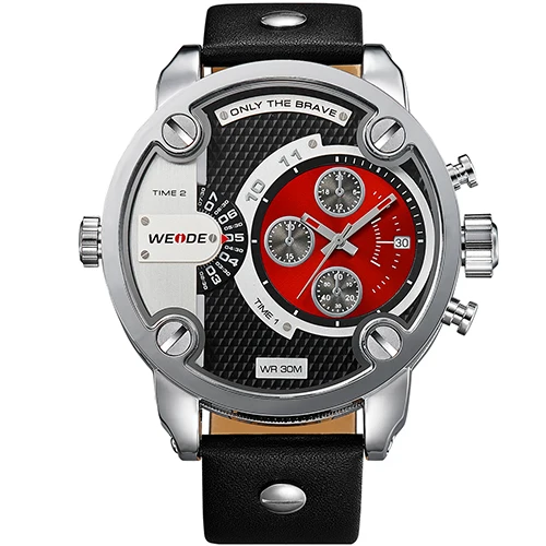 

WEIDE New Men's Watches Fashion Quartz Watch Men Sports Military Auto Date Leather Strap Alloy Case Relogio Masculino Wristwatch