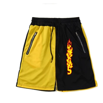 

New fashion men's sports beach shorts flame logo trousers cotton fitness pants fitness shorts jogging casual fitness pants