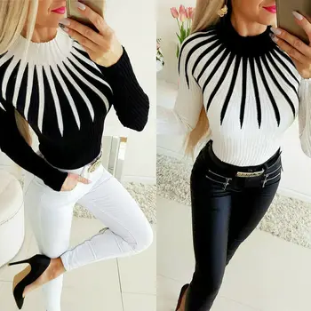 

pull sweater winter sweaters for women Fashion Ladies Warm Long Sleeve Slim fit Color Matching Casual Jumper Top ropa mujer