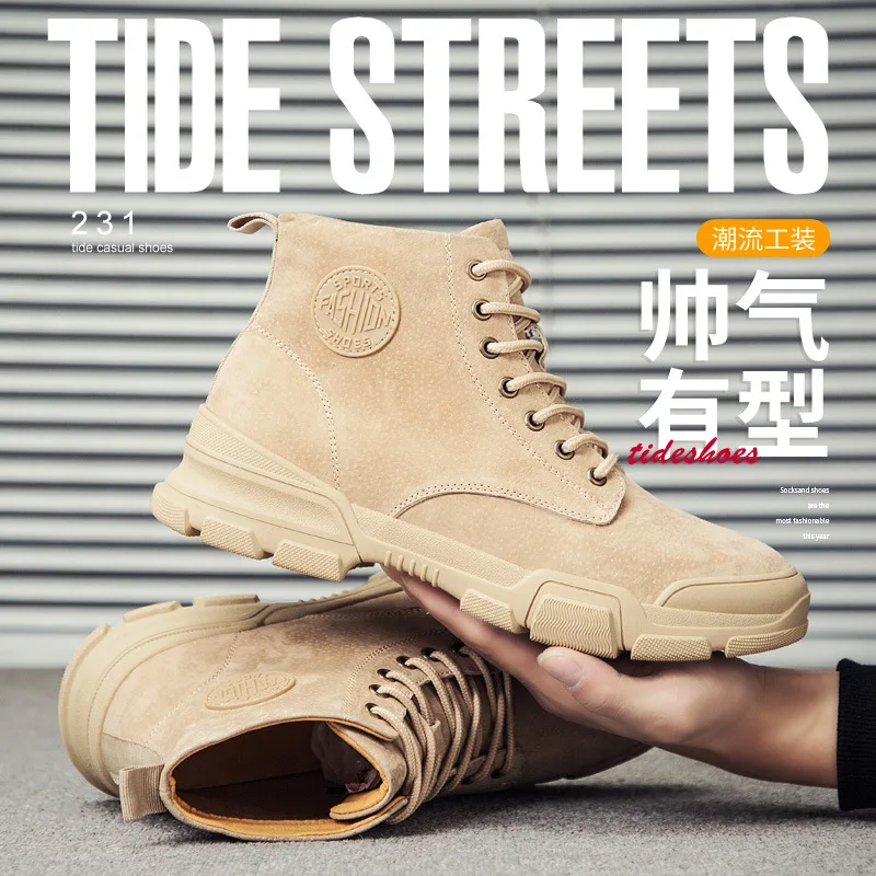 

Winter New Style Versatile Retro British Wind Shoes Hight-top Genuine Leather Workwear-Style Rubber Boots Viscose Shoes Martin B
