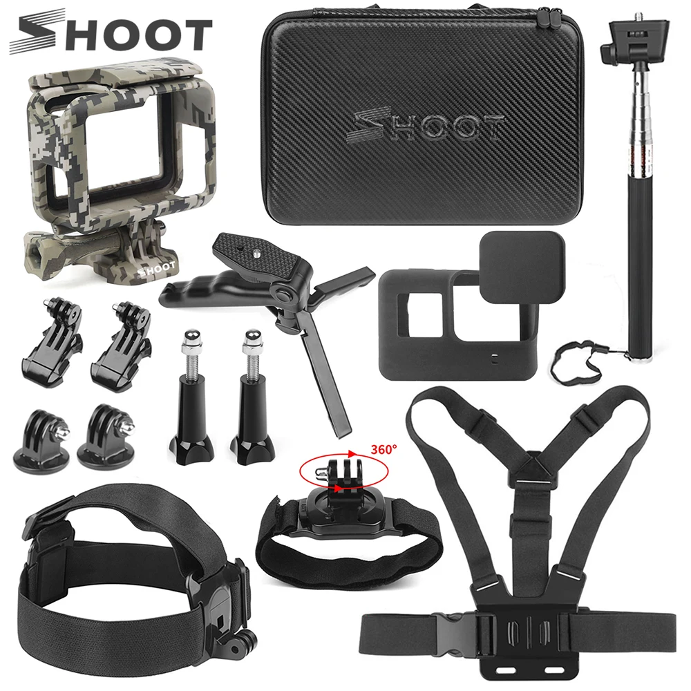

SHOOT for GoPro Accessories Side Open Protective Frame Case for GoPro Hero 7 6 5 Black Camera Chest Head Strap for GoPro Mount