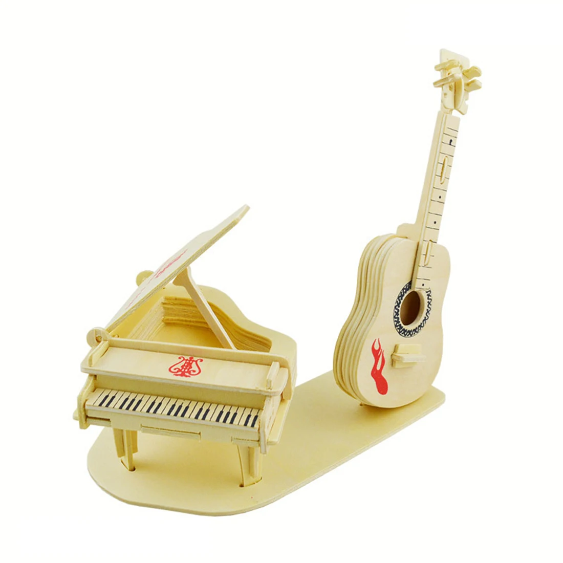 Wooden Piano Guitar Construction Kit Wooden Puzzle Piano Craft Toys Model Building Kits