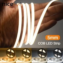 

New Flexible COB LED Strip Light Dimmable FOB Super Slim 5mm 480 Leds/m High Density DC 12V 24V Tape White Strips Lights Linear