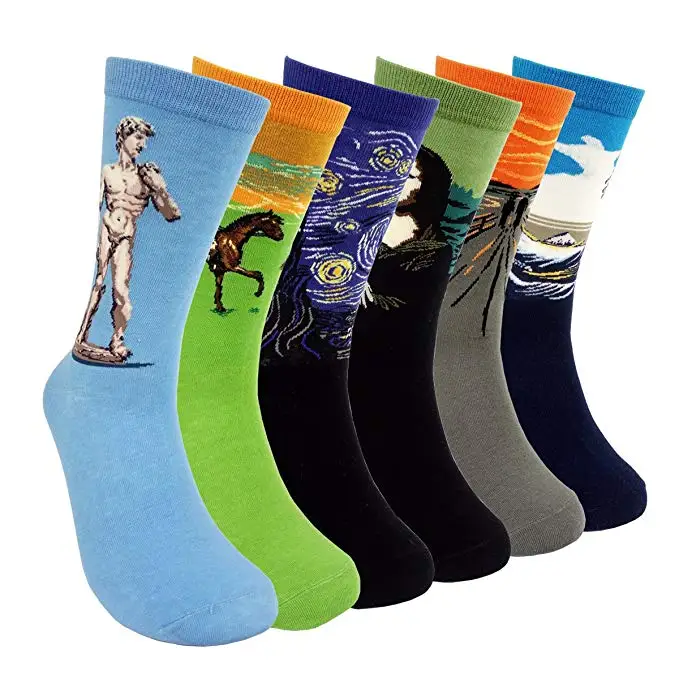 

Famous Painting Art Printed Women Dress Socks Crazy Patterned Fun Crew Cotton Socks Van Gogh Mural Female Socks Funny Socks Sox