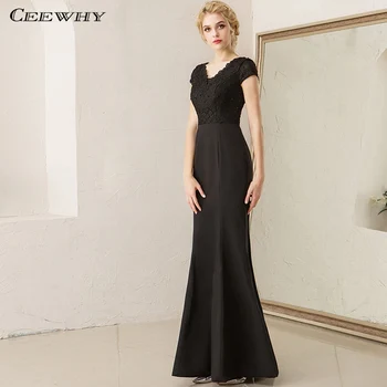 

CEEWHY Black Lace Evening Dresses Long Muslim Mermaid Evening Dress for Women Wedding Party Formal Dress Sukienka Wieczorowa