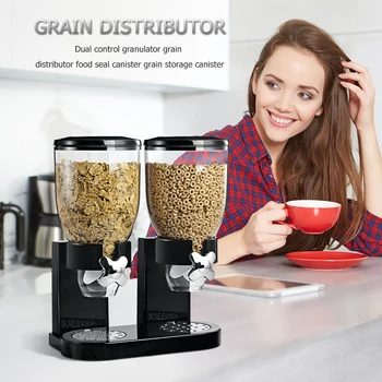 

2 Tube Airtight Dry Food Storage Dispensers Barrels Kitchen Cereal Grain Oatmeal Container Box Distributor Kitchen Organizer Jar