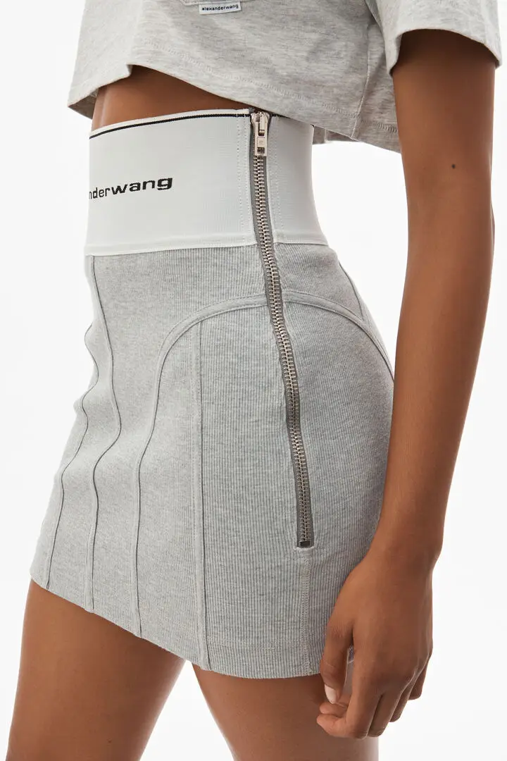 

2020 Spring Summer Women's Letter Logo Jacquard Elastic Ribbon Tight High Waist Zipper Knitted Skirt A2