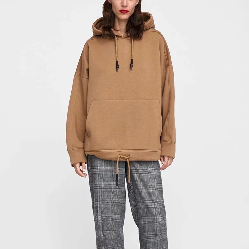 

Autumn Women's Sweatshirt Long Sleeves Oversized Hoodies with Drawstring Hooded Pocket Pullovers with Rib Hem Za 2020 Sportwear