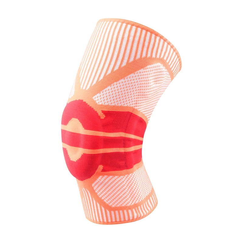 Orange-red 3D ткацкие силиконовые наколенники нейлон спандекс компрессионный рукав принт Спортивные Поддержка брекет волейбол Meniscus коленной чашечки протектор - Цвет: Orange-red