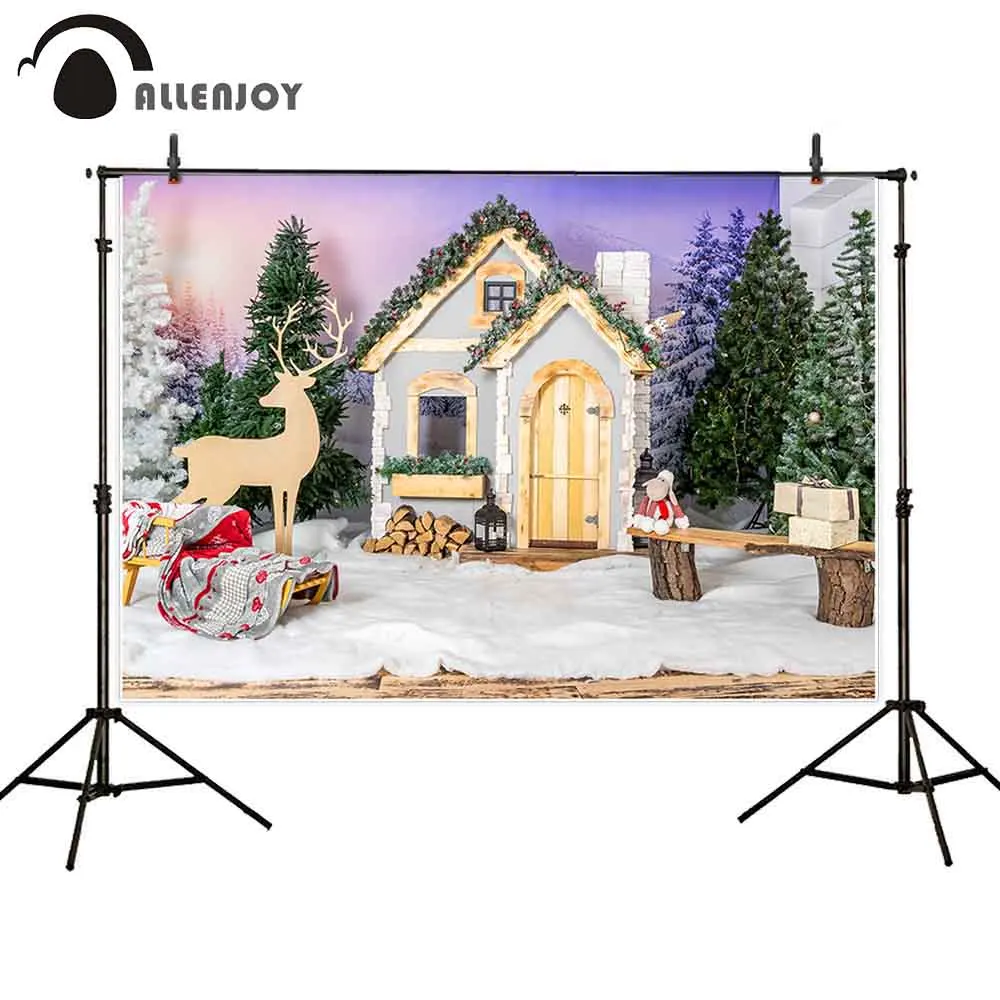 Фотофон allenjoy Рождественский фон деревянный дом Зимний Олень деревья детская фотография Фон Фотостудия фотосессия