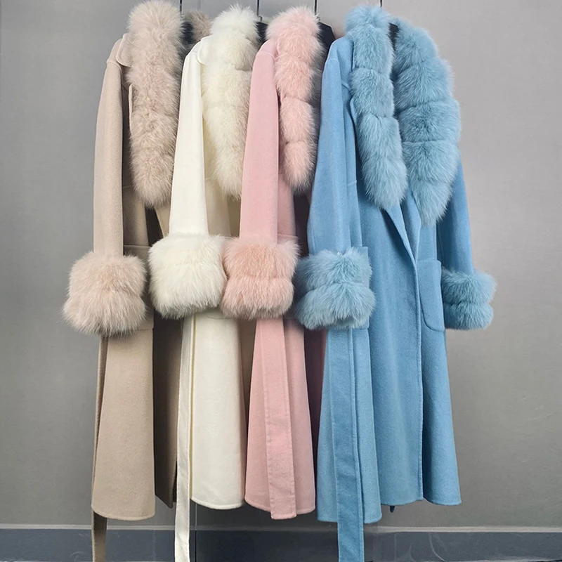 

Women‘s hign-end luxurious Real fox fur Trench coats plush natural fur jackets outerwear