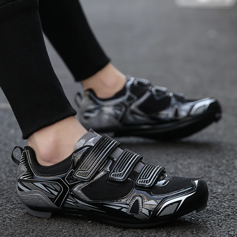 Cycling Shoes Men Black White Road Bicycle Riding Racing Hook and Loop Light Breathable Cycle Bike Sneakers