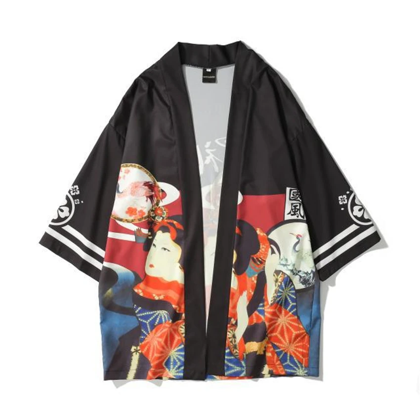 Мужская японская Модная рубашка с принтом, кимоно, кардиган, уличная одежда Obi Haori, традиционная азиатская одежда для мужчин, открытые рубашки - Цвет: Color5