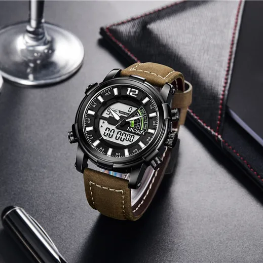 

MEGIR Dual Display Digital Men Watch Sport Analog Quartz Watches Relogio Masculino Reloj Hombre Army Military Wristwatches Hour