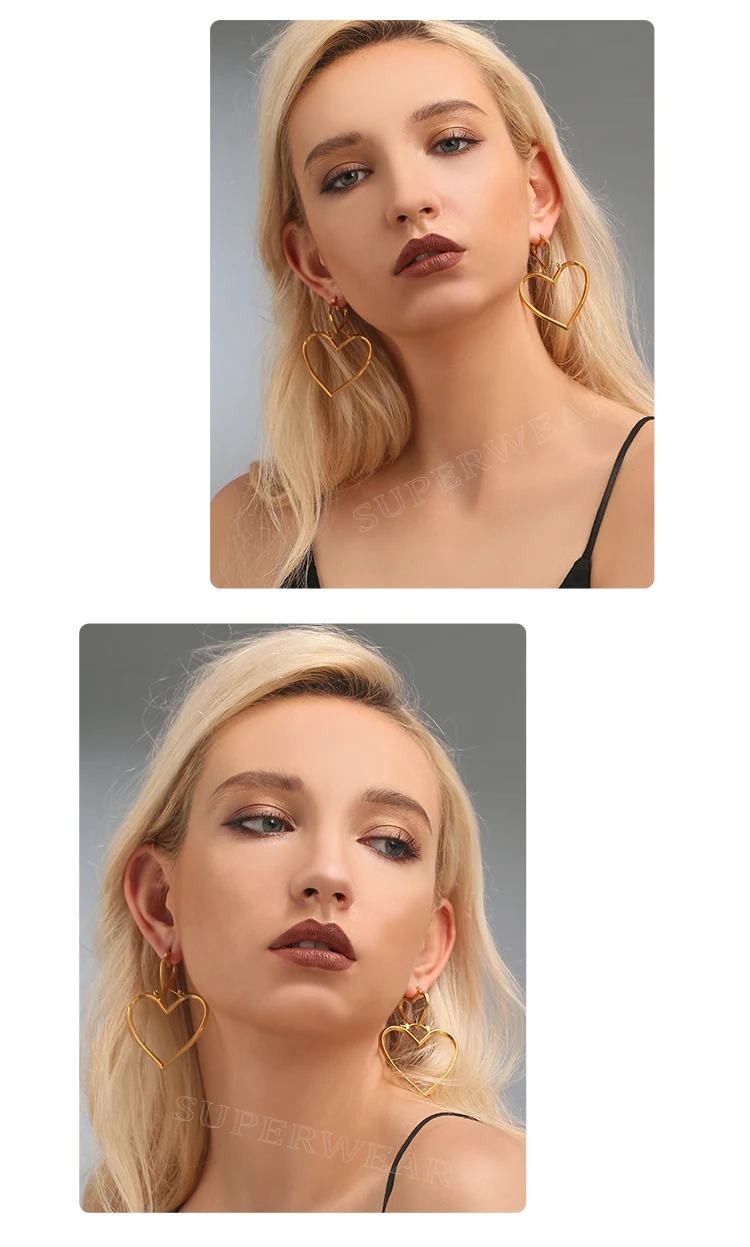 SUPERWEAR серьги-кольца из нержавеющей стали с сердцем желтое золото цвет серебро 2 в 1 Сердце Серьга в виде кольца для женщин ювелирные изделия