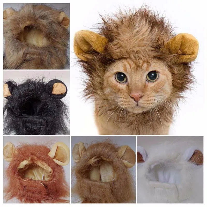 2019Pet Cat Dog Emulation Lion Hair Mane Ears Head Cap Autumn Winter Dress Up Costume Muffler Scarf Wig