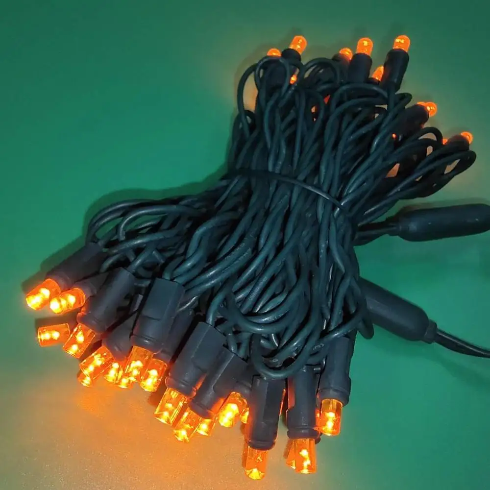 

50 count 5MM Mini LED Lights,Orange Led String Lights for Outdoor Christmas Trees lighting Decoration,Green Wire,17ft,UL Listed