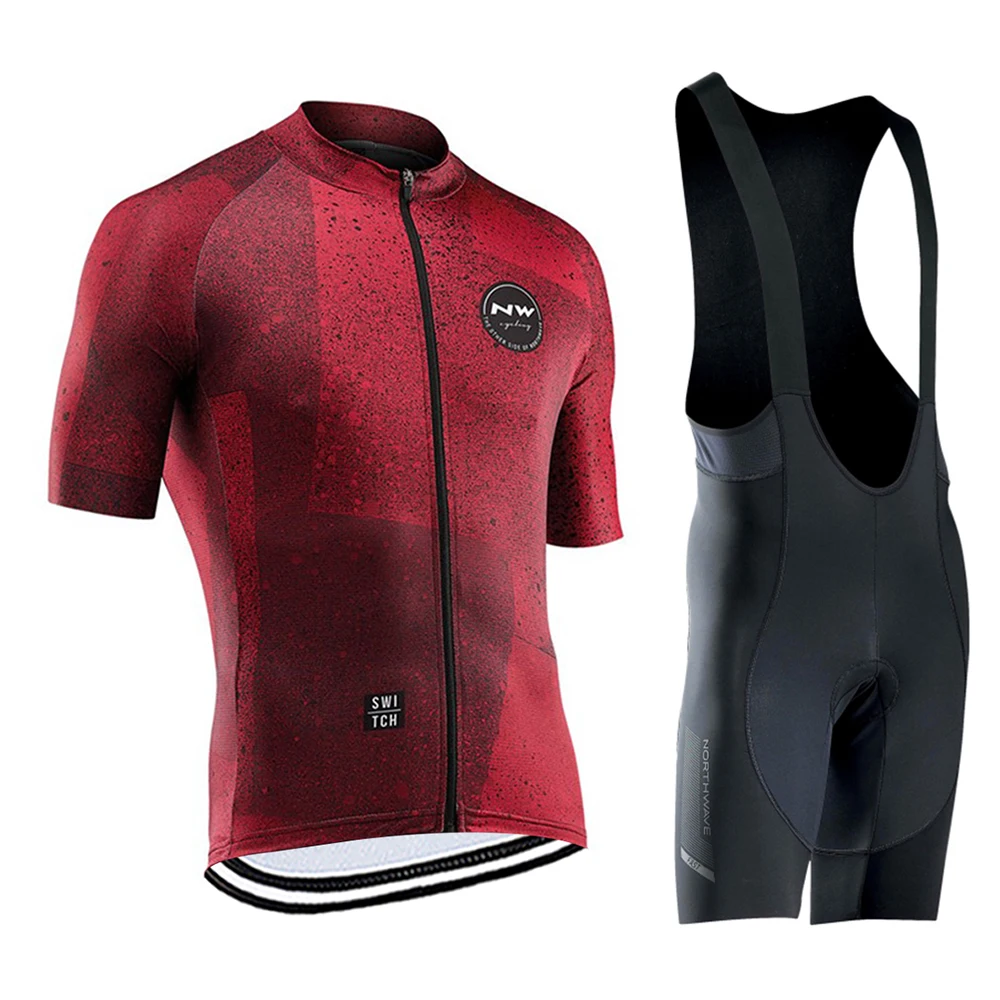 

2019 Northwave NW Cycling Men Short Sleeves Bike Jersey Set Clothes Bicycle Clothing Wear Sportswear Bib Shorts With Gel Padded