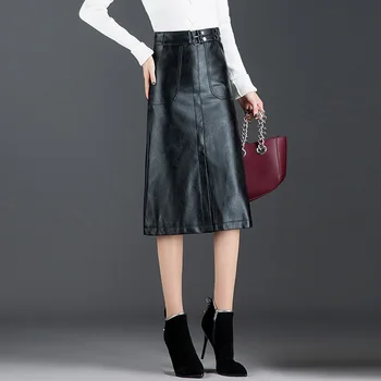

Fall Winter PU Leather Skirt Women 2019 New Fashion Hip Package Skirt M-4XL Plus Size Black Skirt Female
