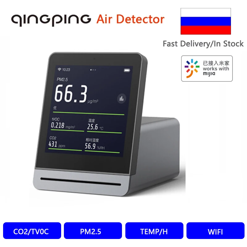 Qingping Air Quality Monitor Indoor Smart Home PM2.5 CO2 TVOC Life Touch Screen Meter Detector Work with Mijia APP Control | Электроника