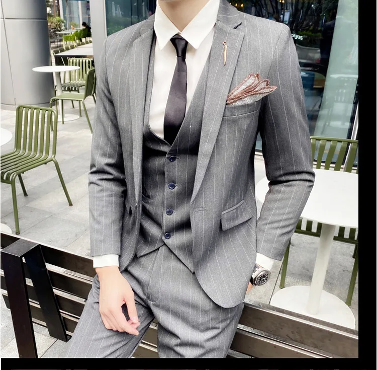 

2020 3pcs (Jacket+Pant+Vest) New Suit Men Wedding Suits Notch lapel Male Slim Fit Suits For Men Costume Business Formal Party