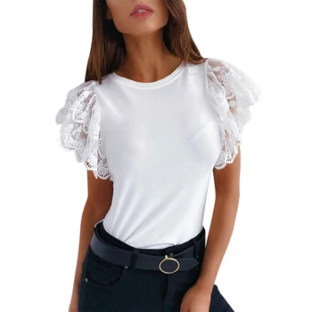 

Summer Women Clothing Sexy O Neck Solid Lace Short Sleeve T-shirt Ladies Casual Elegant Harajuku Korean Tops Tee 2020 SJ5711M