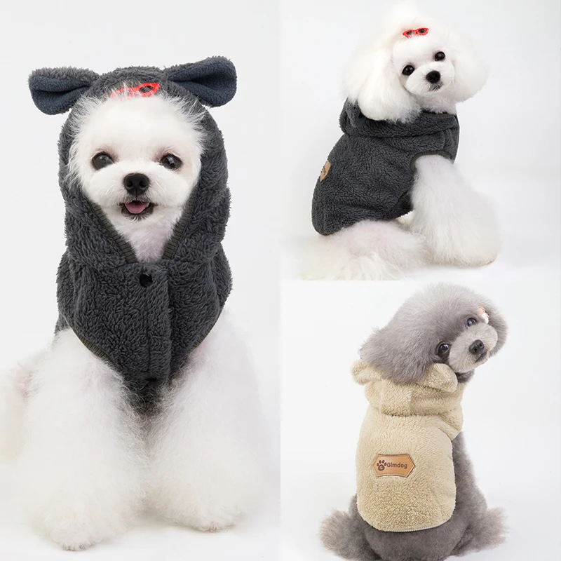 Одежда для собак с шапками, осенне-зимняя одежда для щенков, товары для собак, собак, милых медведей и ушей, теплые пальто