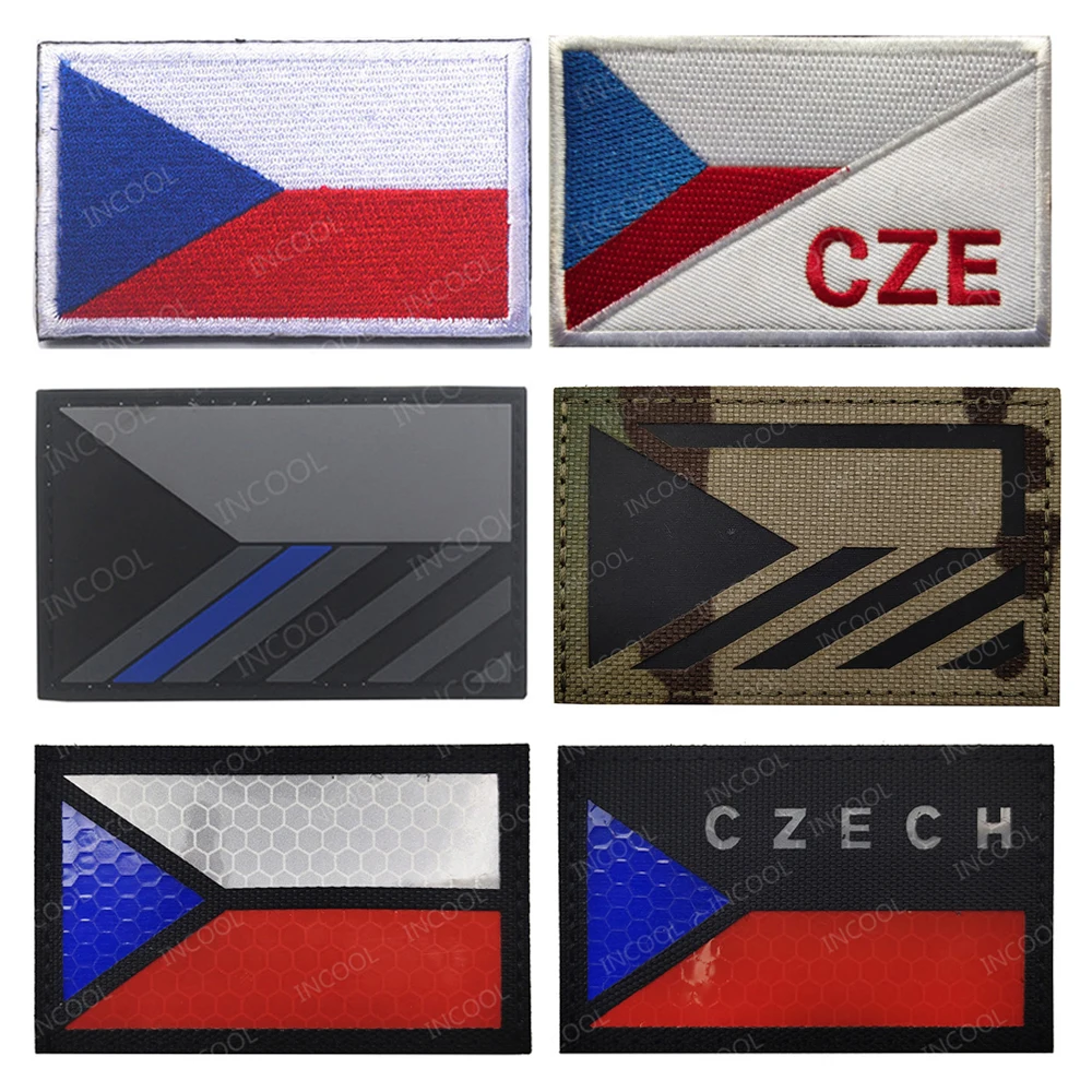 Czech Republic Flag IR Reflective Flag Patches CZE Embroidered Army Tactical Military Infrared Patch Emblem 3D Embroidery Badges