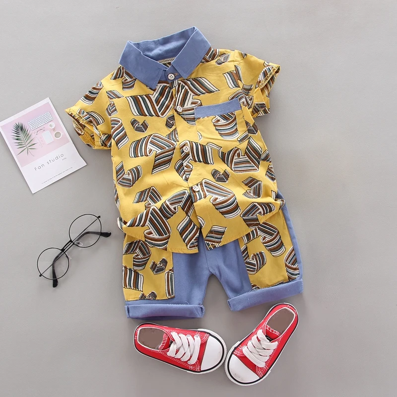 

Toddler Boy Summer Clothes Set Gentleman Style Kids Lovely Beard Lapel Shirt+Pants Boys Set Cartoon Lapel Shirt Shorts Suit