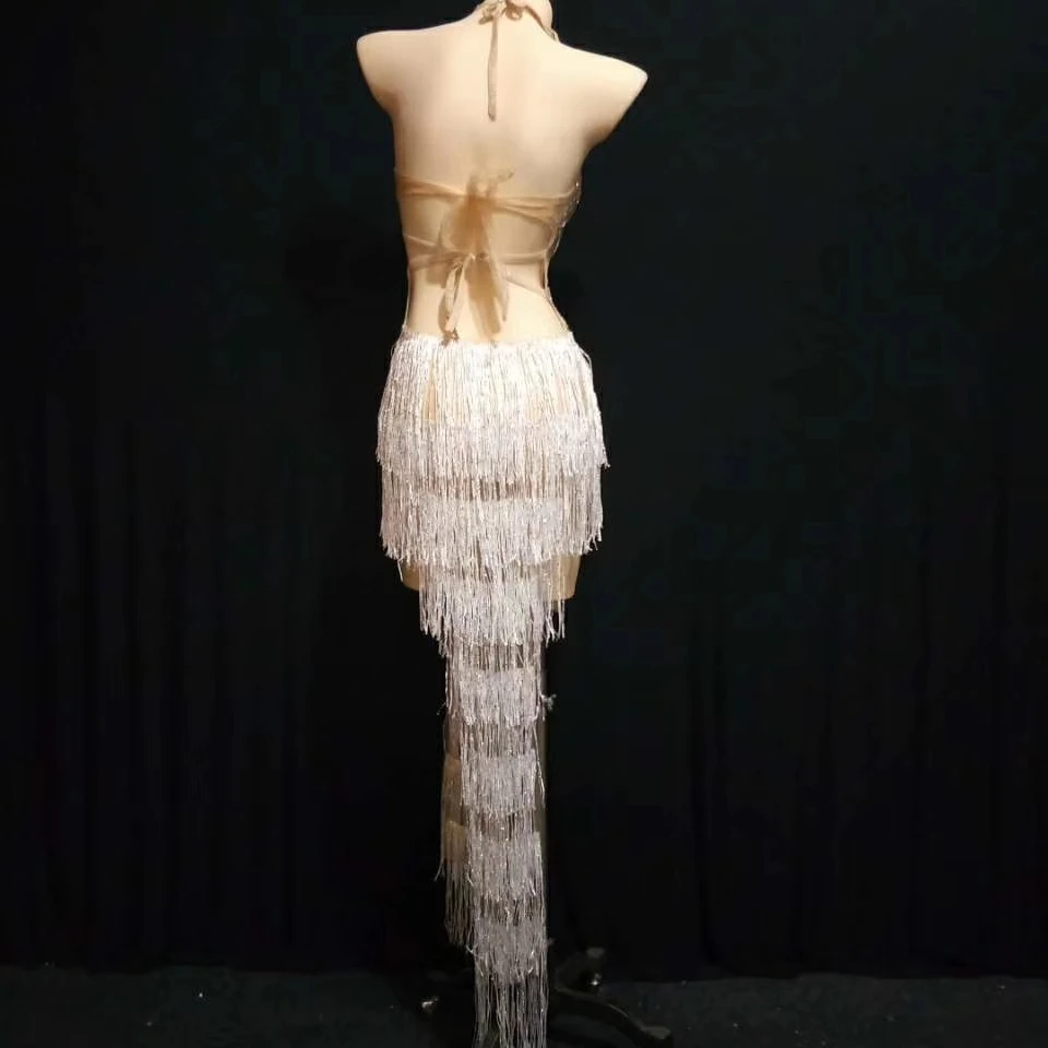 Сексуальное перспективное платье с кисточками стразы женское открытой спиной