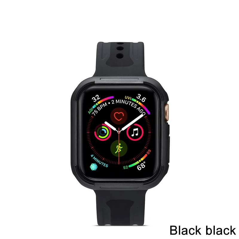 10 цветов Чехол для часов для Apple Watch Series 54 двойной цветной чехол Защитная рамка бампер 40 мм 44 мм для iWatch Band - Цвет: black