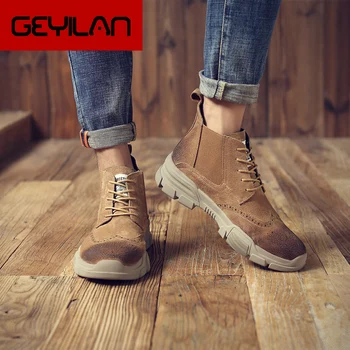 

Men's Boots 2019 New Bullock Carving Chelsea Large Size High To Help Leather Riding Boots zapatos de hombre Men Shoes