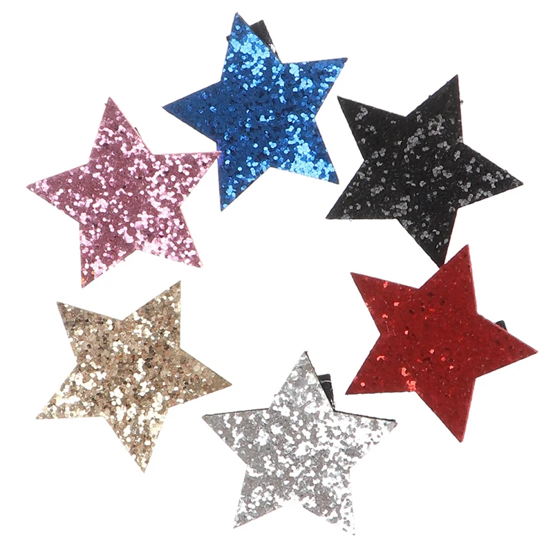 1Pcs Cute Star Shape Hair Snap Clips Colorful Glitter Pentagram Metal Hair Clips Cute Hairpins Hair Clips Color Optional