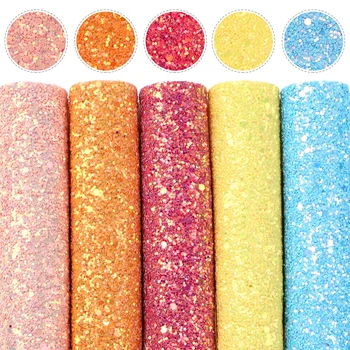 

David accessories 5Piece/Set 20*34cm Solid Chunky Glitter Synthetic Leather Patchwork For Hair Bow Handbags DIY,1Yc12194