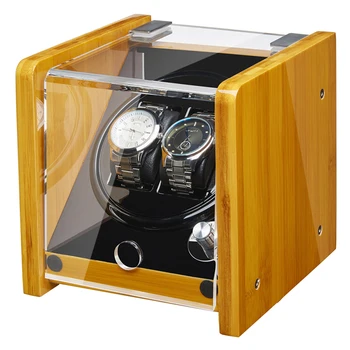 

JQUEEN AAA Automatic Watch Winder Bamboo Wood Watch Box with Quiet Mabuchi Motor Black PU leather Ultra-quiet Japanese motor