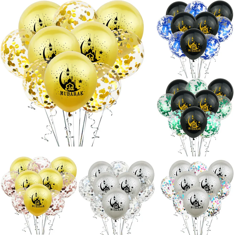 

ZLJQ 10pcs/lot EID MUBARAK Balloons Muslim Ramadan Party Decorations Iftar Hajj Mubarak Confetti Balloon Home Decor Supplies