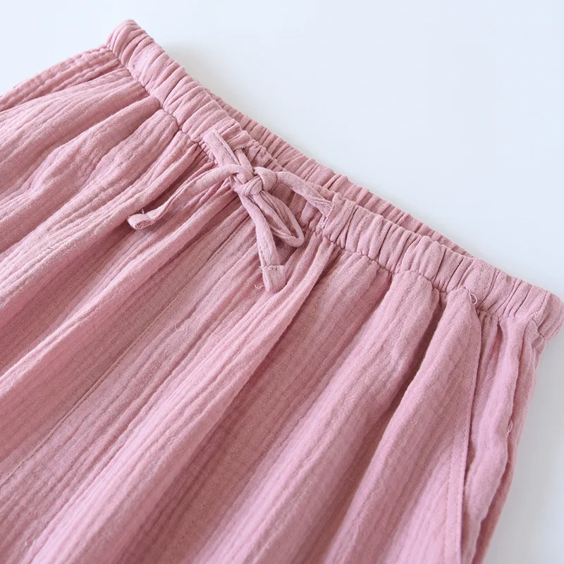 Japanese-style New Spring And Summer Women's Trousers 100% Cotton Crepe Cloth Large Size Color Tie Pants Casual Pants Home Pants