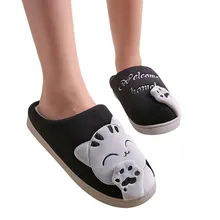 Men Winter Home Slippers Cartoon Cat Non-slip Warm Indoors Bedroom Floor Shoes Male House Bedroom Slippers Warm Winter Cotton