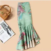 Юбки размера плюс 4XL! Женская осенне-зимняя юбка с завышенной талией, винтажная бархатная юбка с цветочным принтом и оленем TB3765