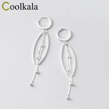 

Coolkala silver ear buckle women's personalized fashion curved tassel two-tone temperament light bead earrings