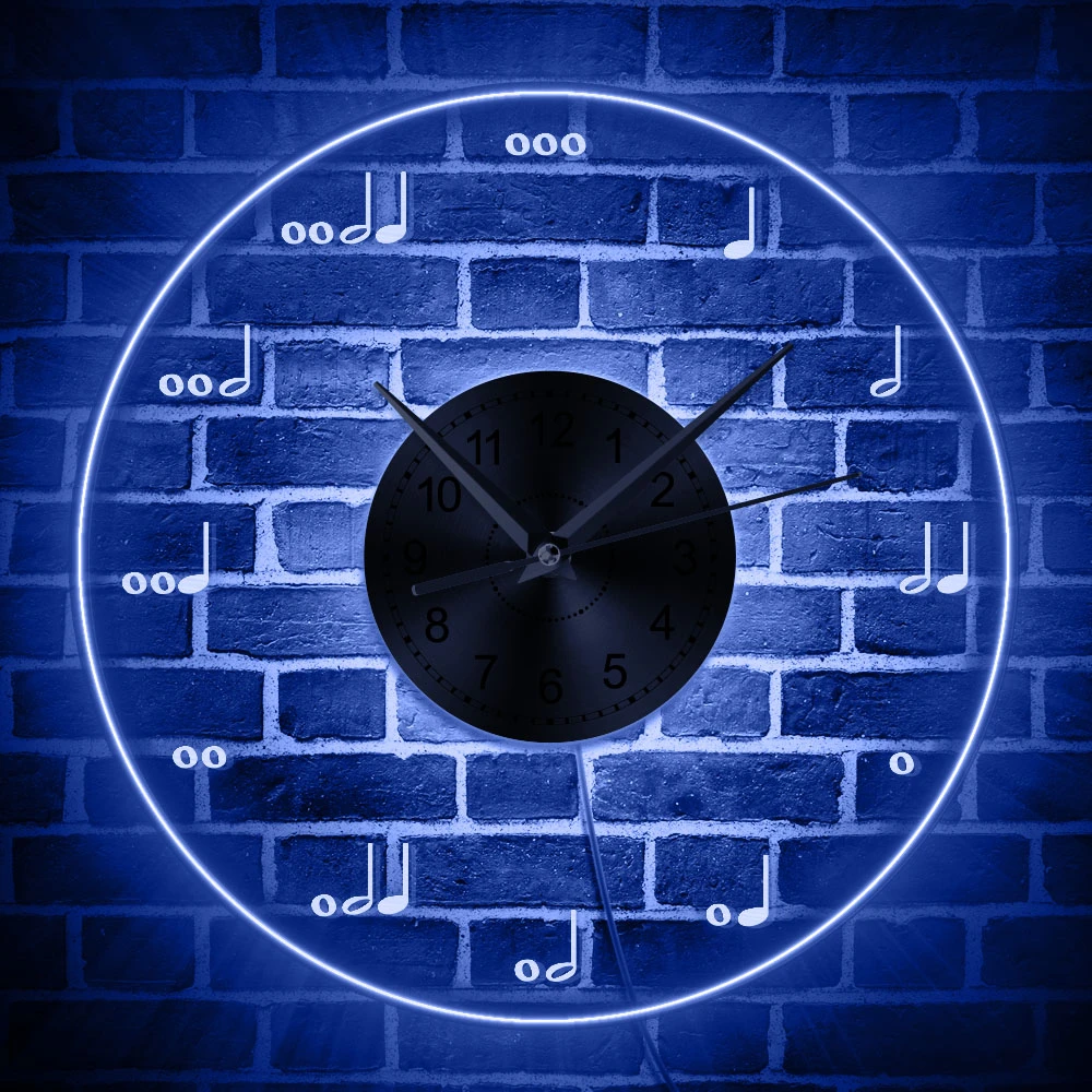 Reloj de pared decorativo con luz LED de fondo para estudio de música,  accesorio de pared moderno con notas musicales, triple cala, señal de neón|Relojes  de pared| - AliExpress