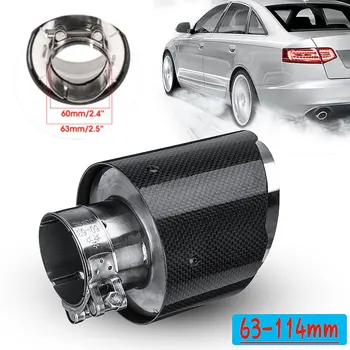 

63-114mm Carbon Fiber Car Exhaust Tail Pipes Glossy Carbon Muffler Tip Tail End Universal Stainless Steel