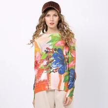 New Autumn Winter Loose Sweater Woman Round Neck Long Sleeve Pullovers Floral Printed Ladies Knitted Jumpers 2020 Sweter Damski