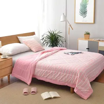 

30Summer Washed Cotton Air-conditioning Quilt Soft Breathable Blanket Thin Stripe Plaid Comforter Bed Cover