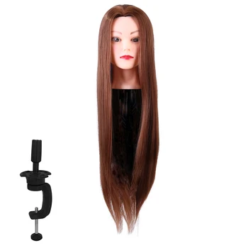 

Synthetic Fiber Mannequin Head Hairdresser Hair Training Head can be cleaned with shampoo with a table clamp stand tangle free