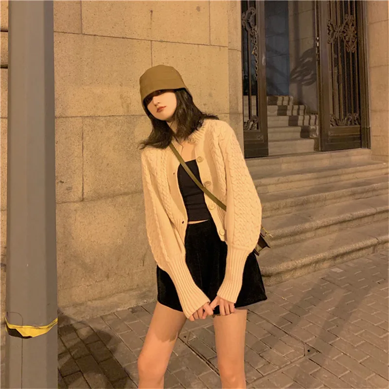 RUGOD New Women Knitted Cardigan Korean Chic Vintage Stylish Short Sweater Coat O-neck Long Sleeves Slim Autumn Coat Female
