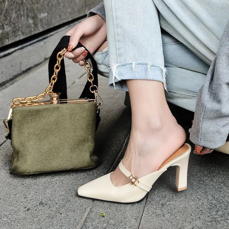 

2019 Summer New Style Sandals Women's Large Size High Heel Slippers Sweet Korean-style Pointed-Toe Buckle Slipper Women's T3288