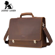LAOSHIZI LUOSEN портфель из натуральной кожи для мужчин 13 дюймов Сумка для ноутбука сумка через плечо воловья сумка Противоугонная Пряжка замок 91211