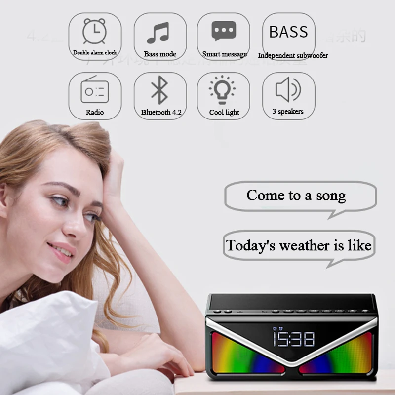 SOAIY S89 беспроводной Bluetooth автомобильный динамик 25 Вт музыкальный плеер 5D стерео 8 цветов светильник светодиодный часы TF Мини fm-радио портативный сабвуфер